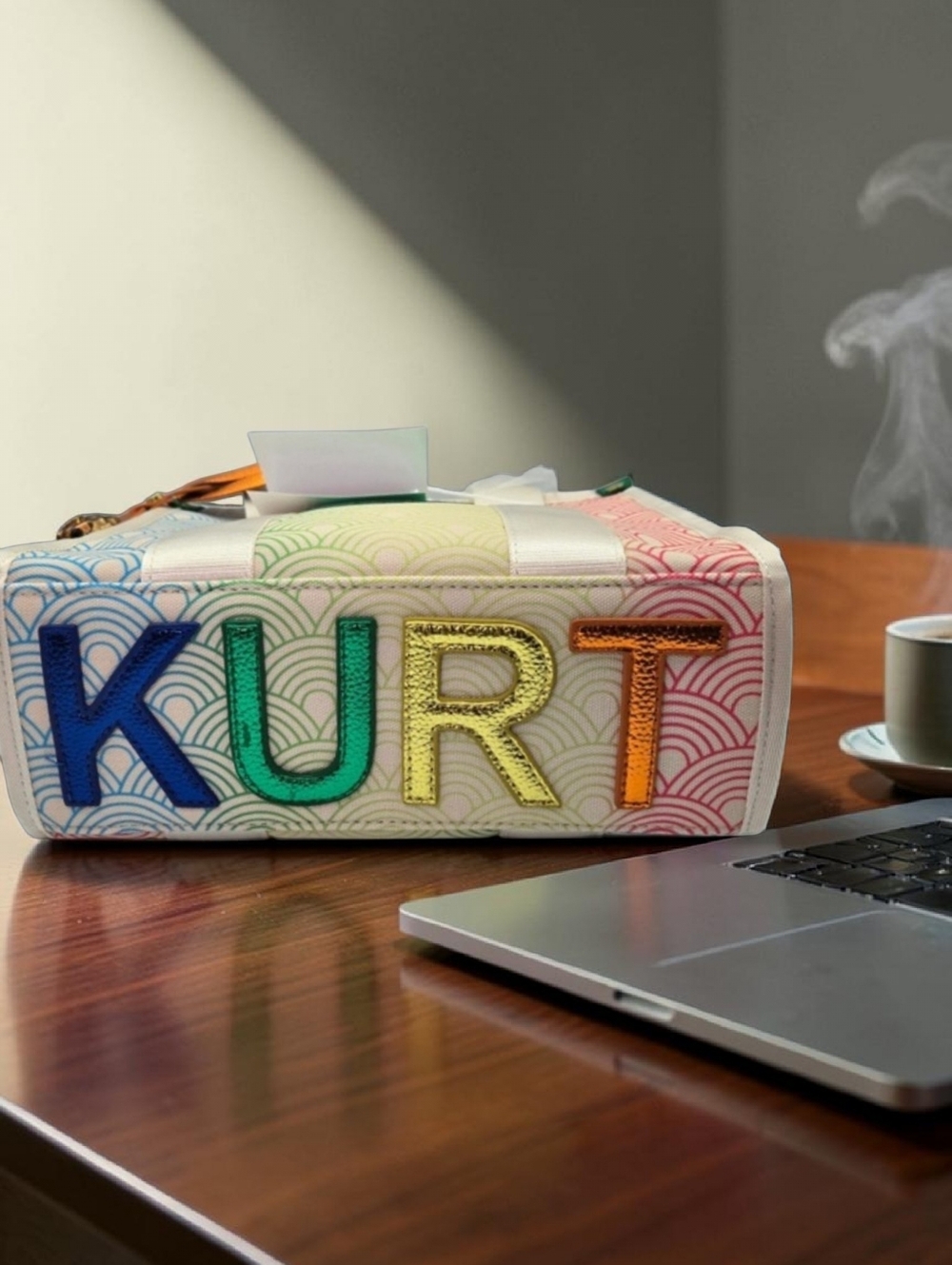 Multicolor Wave-Pattern White Tote with Gold Accent - Picture 11 of 11